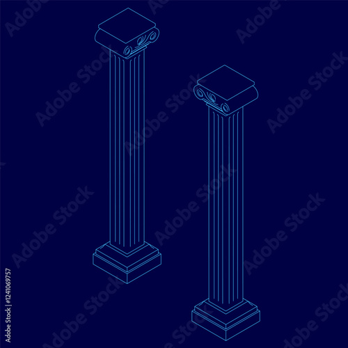 Two pillars are shown in a blue background. The pillars are made of wood and are standing upright