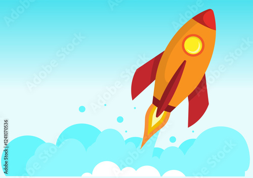 Illustration of a lonely flying rocket for starting a business and success