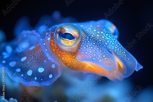 Bobtail squid showing bioluminescent photophores in underwater scene photo