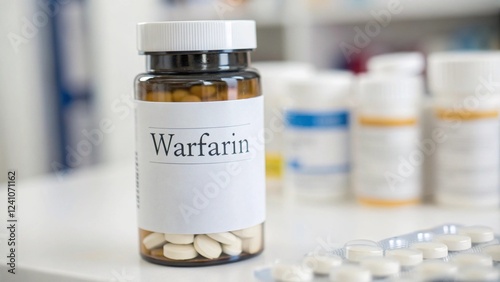 Warfarin Prescription Bottle with Pills, Tablets or Capsules, Prescribed Medication