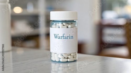 Warfarin Prescription Bottle with Pills, Tablets or Capsules, Prescribed Medication