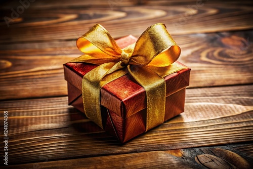 Elegant Gift Box with Golden Ribbon: Candid Lifestyle Stock Photo
