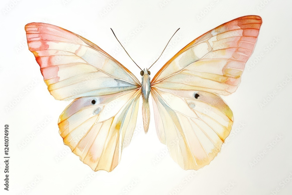 Fototapeta premium delicate watercolor butterfly, translucent wings with pastel hues, botanical illustration style, artistic nature study