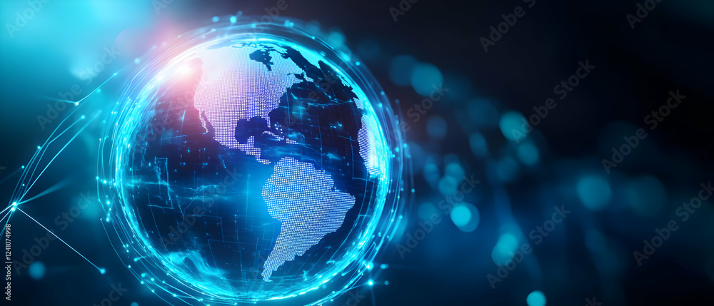 A digital representation of Earth showcasing connectivity and technology in a vibrant blue atmosphere. A digital representation of Earth showcasing connectivity and technology in a vibrant blue atmosphere.