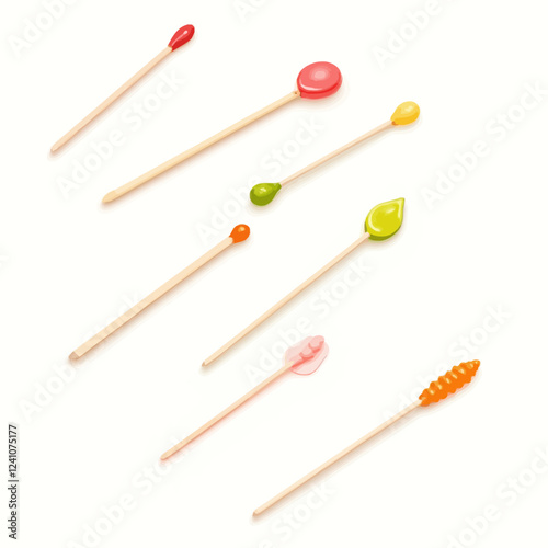 Ice cream or popsicle wooden sticks, realistic vector illustration isolated on white background. Set of lollipop sticks or medical tongue depressor in different shapes.