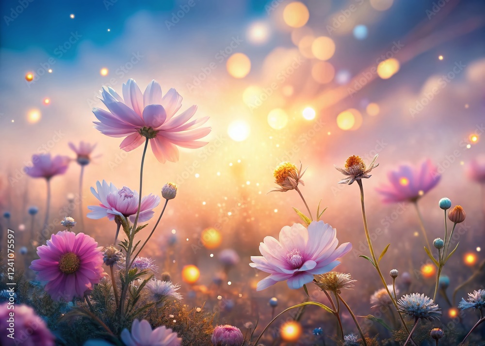 Enchanting Glowing Flowers Dreamy Fantasy Background - Magical Floral Scene Stock Photo Enchanting Glowing Flowers Dreamy Fantasy Background - Magical Floral Scene Stock Photo