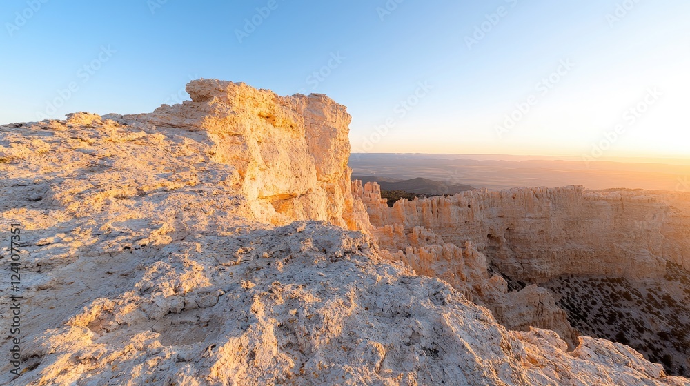 Fototapeta premium Sunset over canyon cliff, desert landscape, panoramic view, travel background