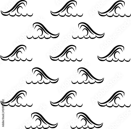 Icon of wave style design. Editable stroke with various design shapes, with a hand drawn black outline style for ocean related-themes, aquatic design and surf logo