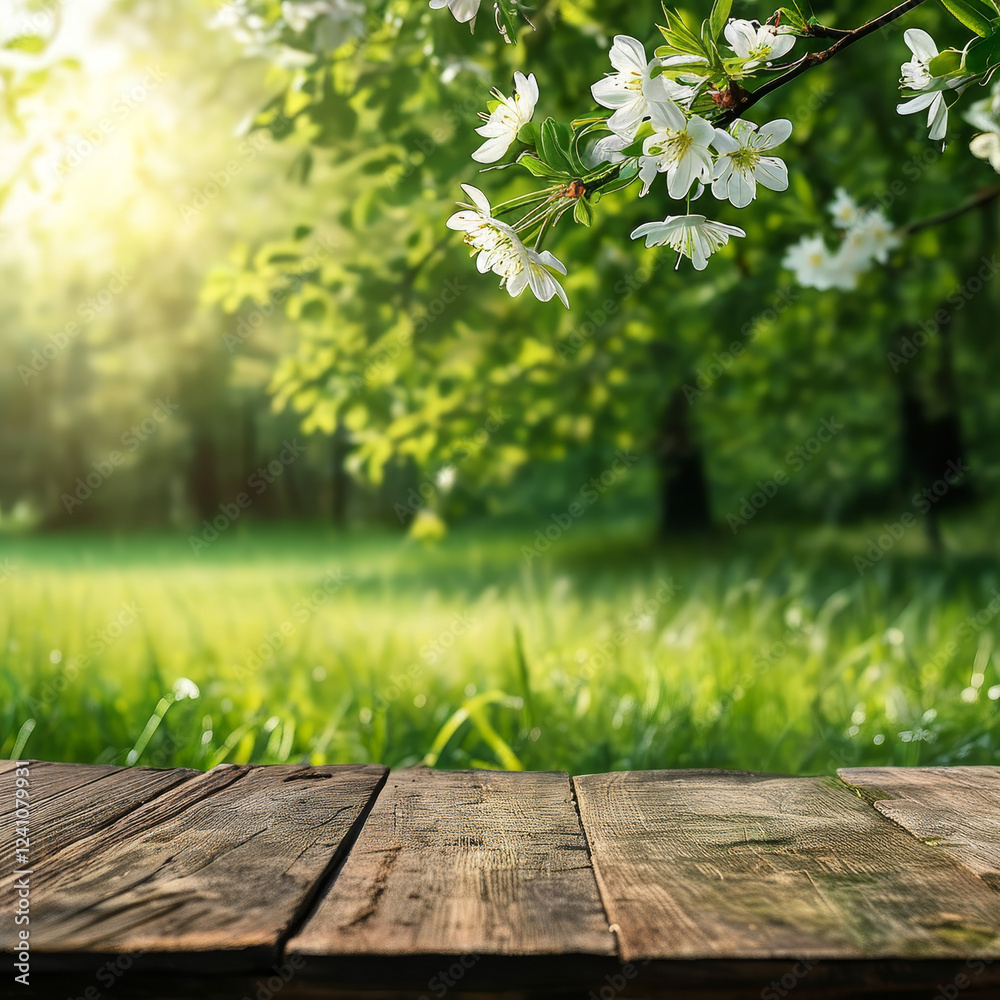 product display background podium, serene spring green meadow with wooden table for product display blurred nature background, spring vibes, green meadow with flowers, ad, podium platform product display background podium, serene spring green meadow with wooden table for product display blurred nature background, spring vibes, green meadow with flowers, ad, podium platform