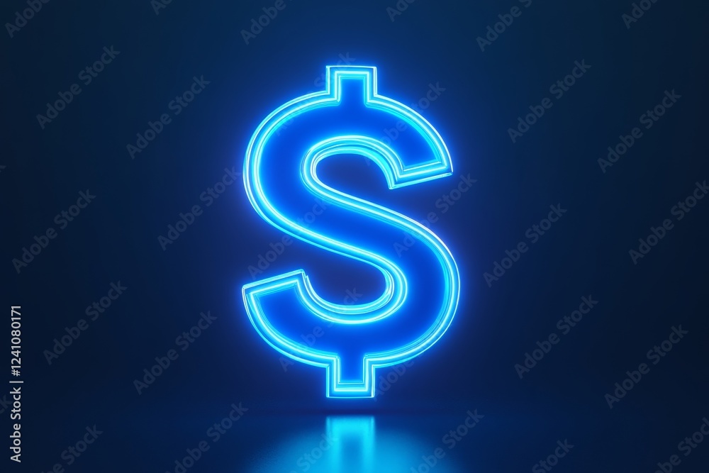 Fototapeta premium A glowing blue dollar sign against a dark background, symbolizing currency, finance, and wealth in a modern, digital style.