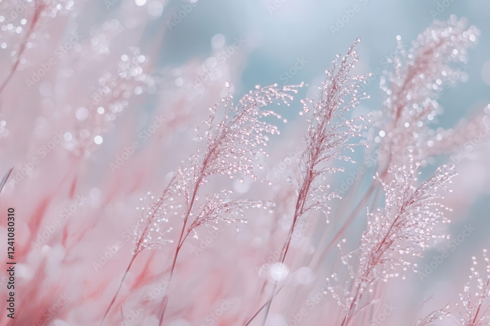 Naklejka premium dew-covered grass sparkling in the morning sun, creating a fresh and vibrant scene filled with natural beauty and the essence of a new day