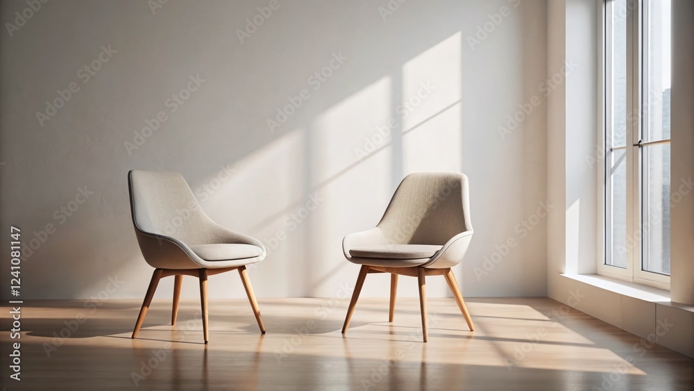 Fototapeta premium Fashion Photography: Two Empty Chairs, Studio Setting, Minimalist Style