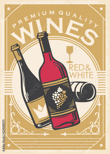 Wines retro poster design on old paper texture