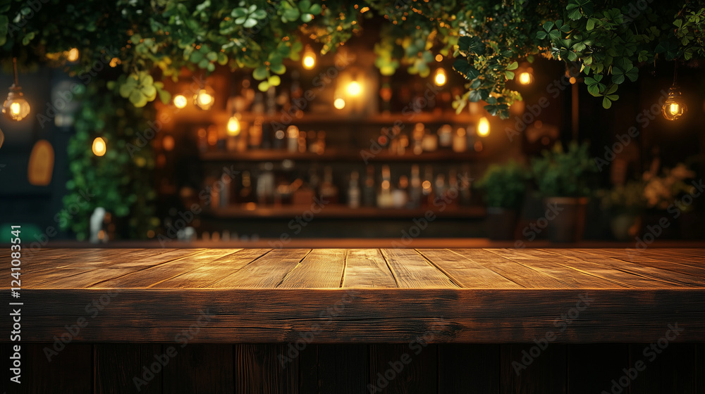 A rustic irish pub with festive decoration and green wall A rustic irish pub with festive decoration and green wall