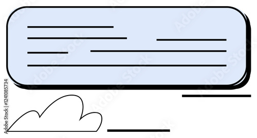 Blue rectangular text box with simple black lines and an abstract cloud accent. Ideal for messaging, technology, digital design, cloud-based communication, online chats, text interfaces, abstract