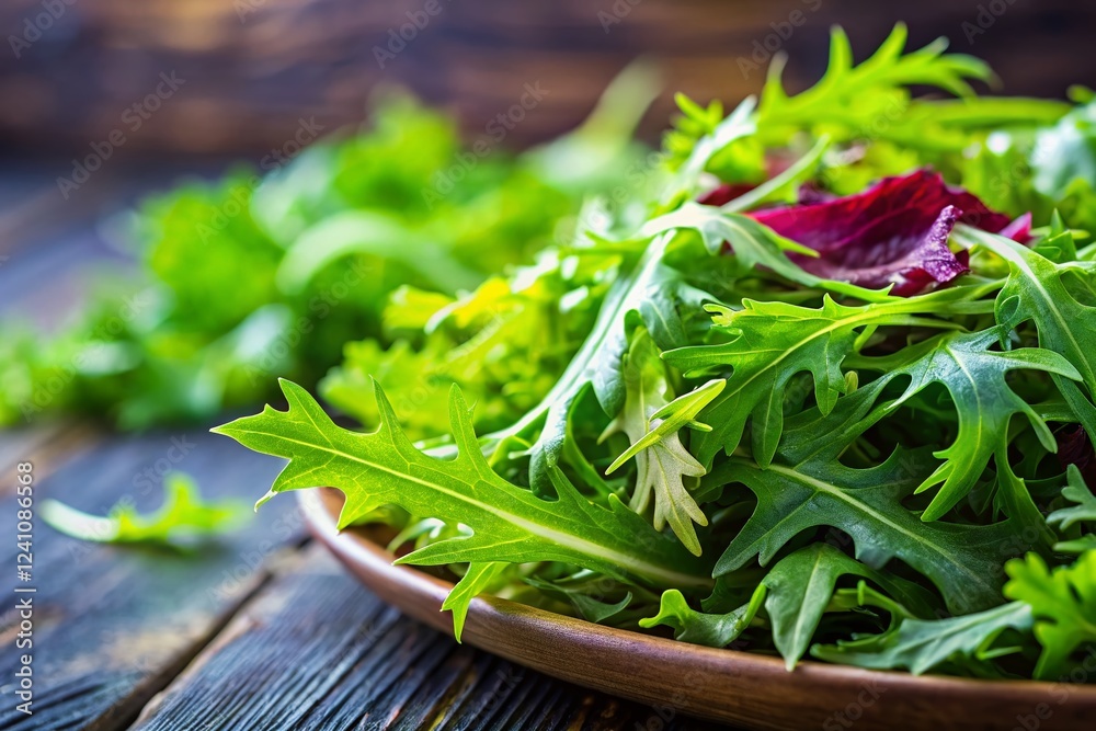 Fresh Mizuna Salad with Copy Space - Healthy Green Leafy Vegetables Fresh Mizuna Salad with Copy Space - Healthy Green Leafy Vegetables