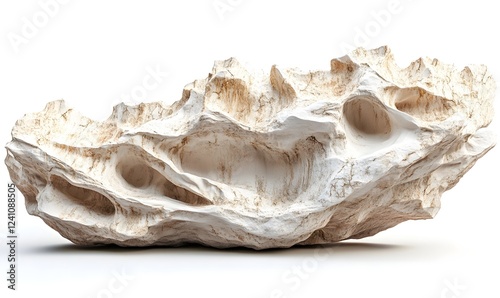 Abstract Beige Rock Formation Isolated on White Background