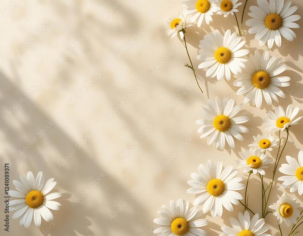 Obraz premium Beautiful Daisies on Beige Background Soft Light Photography