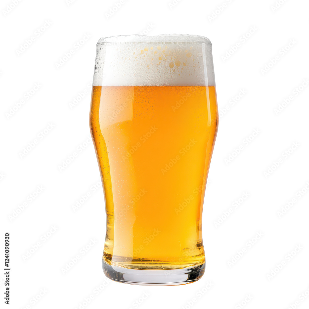 A cold, refreshing glass of golden beer with a creamy froth on top. A cold, refreshing glass of golden beer with a creamy froth on top.