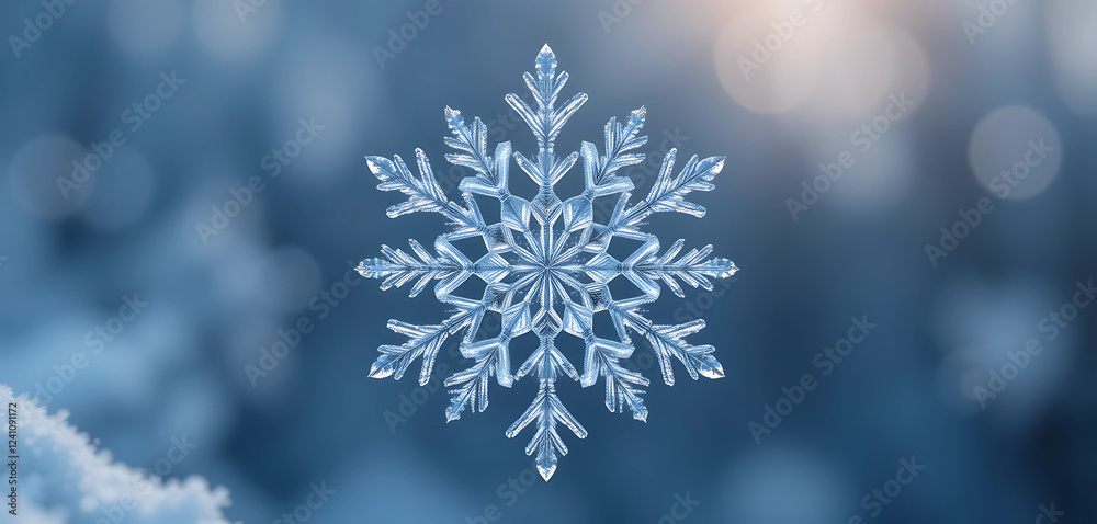 An ultra-high-resolution macro of a single snowflake, showcasing its perfect symmetry and intricate ice crystal formations against a soft, blurred winter background. An ultra-high-resolution macro of a single snowflake, showcasing its perfect symmetry and intricate ice crystal formations against a soft, blurred winter background.