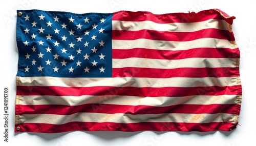Wallpaper Mural Crumpled and faded American flag with a torn edge on white background, flag, aged, american Torontodigital.ca