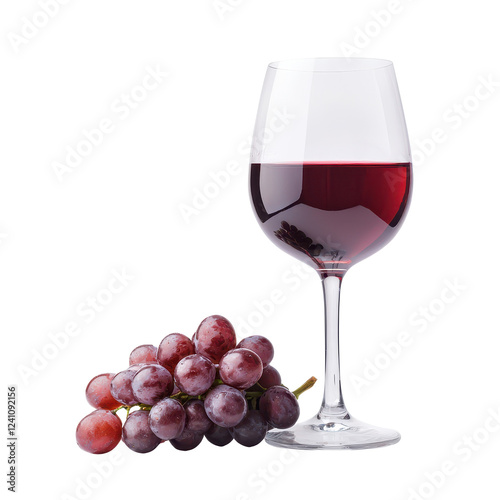 A glass of red wine beside a bunch of fresh grapes, embodying elegance and indulgence.
