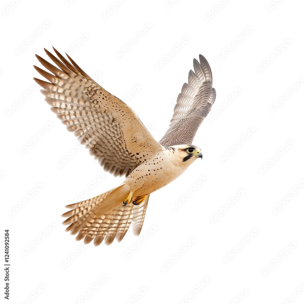 Fototapeta premium A majestic hawk soaring gracefully through the clear blue sky with outstretched wings.