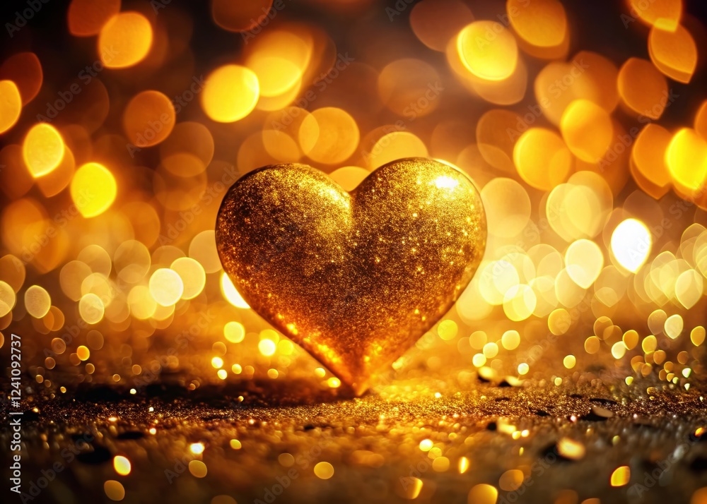 Golden Heart Bokeh Background: Romantic Love Abstract Stock Photo Golden Heart Bokeh Background: Romantic Love Abstract Stock Photo