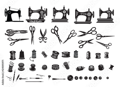 Black Sewing Tools Silhouette Design for Craft and Sewing Projects"