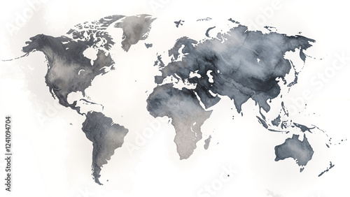 A serene and peaceful watercolor world map in muted tones