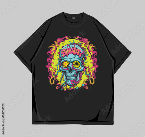 Design t-shirt oversize Psychedelic Zombie Skull