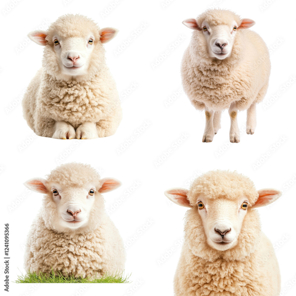 Fototapeta premium Sheep isolated on a white background. Collection Png.