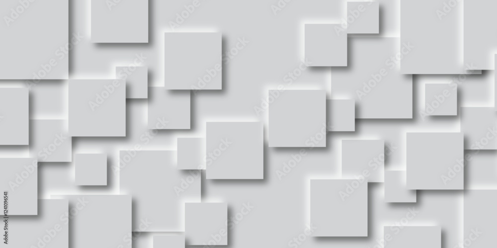 Abstract White Geometric Background. Random shifted white cube boxes block background wallpaper banner with copy space. Minimalist design for banner, poster or presentation. Abstract White Geometric Background. Random shifted white cube boxes block background wallpaper banner with copy space. Minimalist design for banner, poster or presentation.