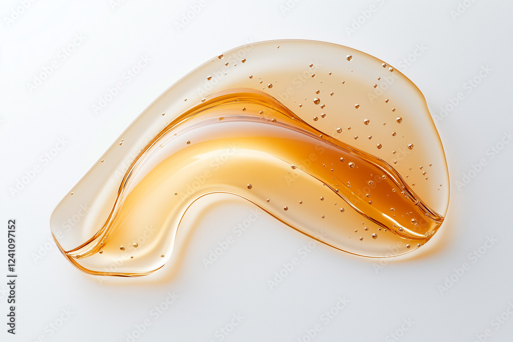 Texture d'huile cosmétique sur fond blanc, Sérum finition glossy, concept minimaliste et transparent. Texture d'huile cosmétique sur fond blanc, Sérum finition glossy, concept minimaliste et transparent.