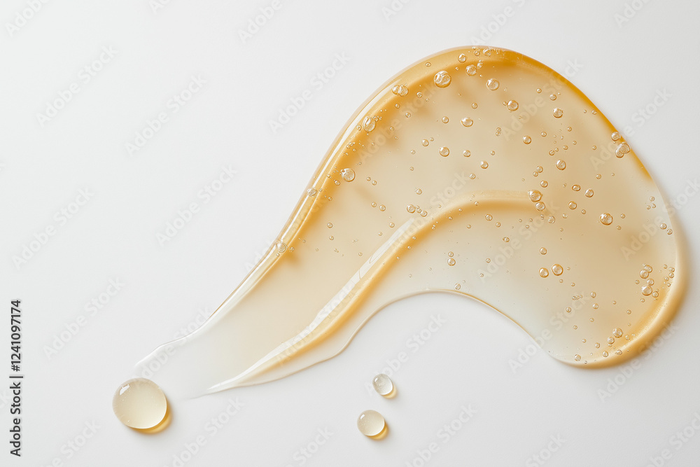 Texture d'huile cosmétique sur fond blanc, Sérum finition glossy, concept minimaliste et transparent. Texture d'huile cosmétique sur fond blanc, Sérum finition glossy, concept minimaliste et transparent.