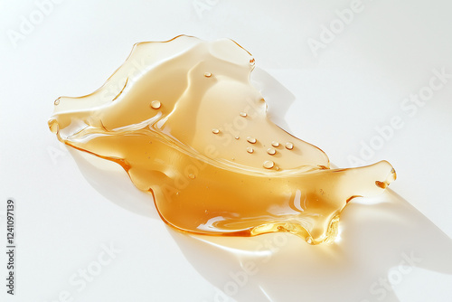 Texture d'huile cosmétique sur fond blanc, Sérum finition glossy, concept minimaliste et transparent. photo