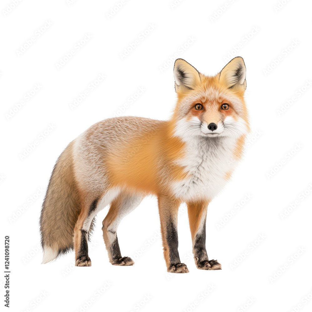 Obraz premium An adorable red fox standing gracefully, showcasing its vibrant fur and keen expression.