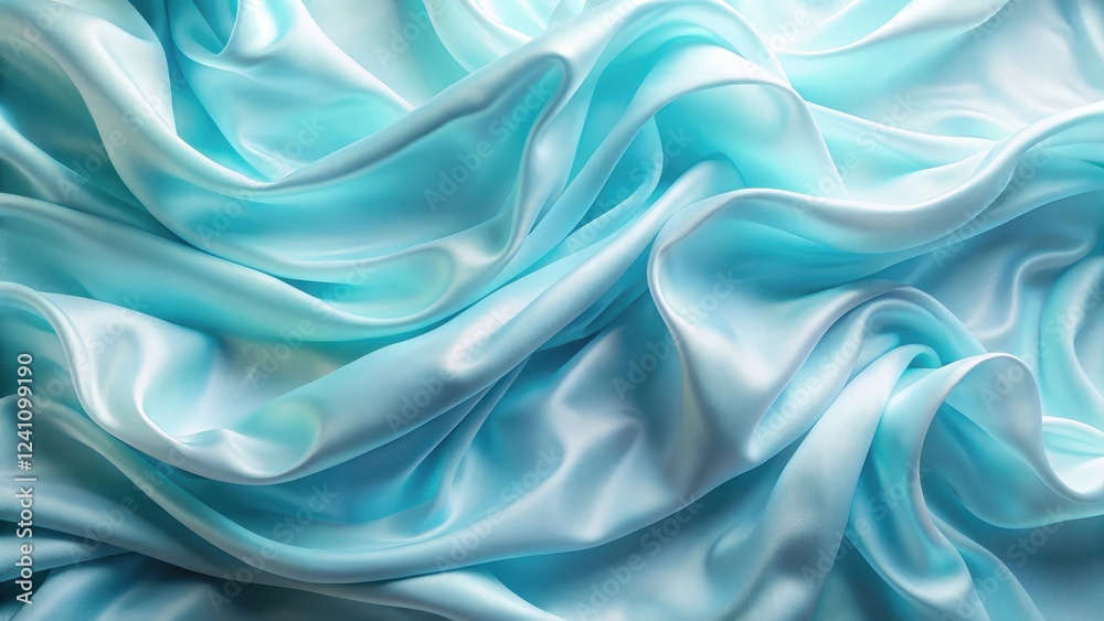 flowing light blue silk fabric with soft folds and waves in a gentle breeze , waving fabric, serene atmosphere flowing light blue silk fabric with soft folds and waves in a gentle breeze , waving fabric, serene atmosphere