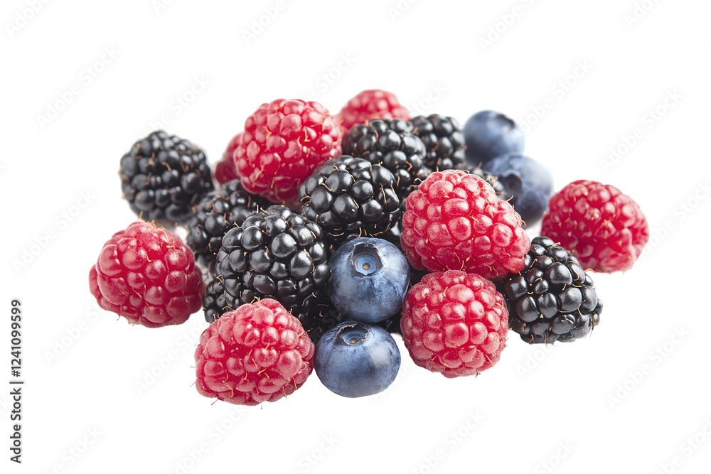 A bunch of berries including blueberries and raspberries. ,on transparent background. A bunch of berries including blueberries and raspberries. ,on transparent background.