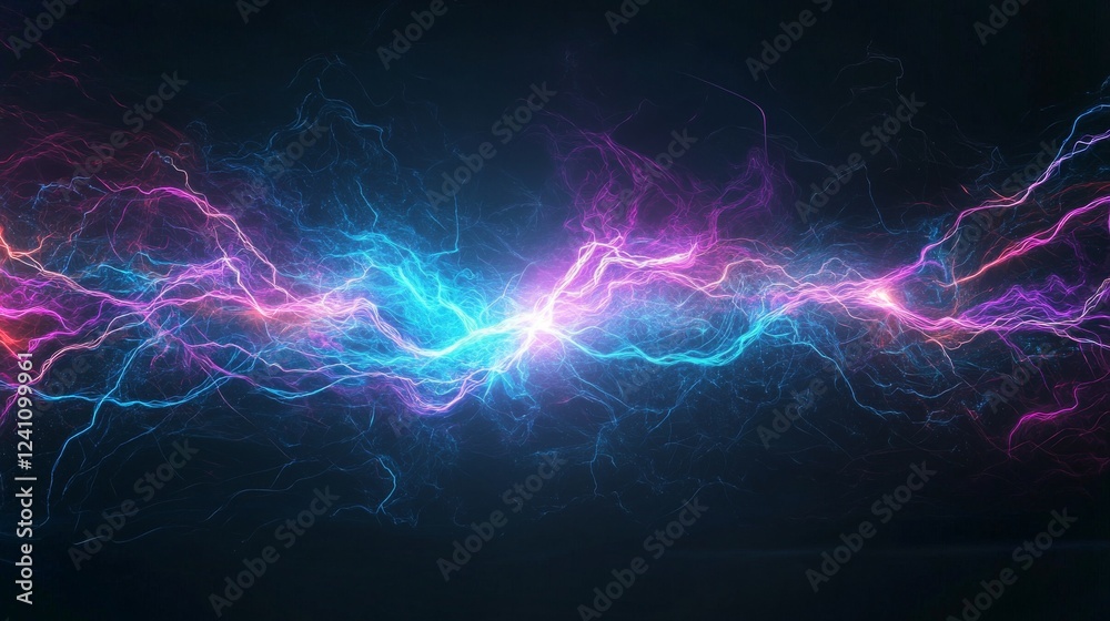Fototapeta premium Dynamic display of colorful electric energy in vibrant hues of blue and pink across dark background