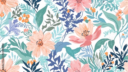 Wallpaper Mural Floral Pattern: A Delicate Tapestry of Pastel Blooms and Lush Greenery Torontodigital.ca