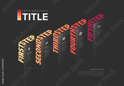 Obraz na płótnie Five dark red Step Infographic Design Template with big Text on the edge w salonie