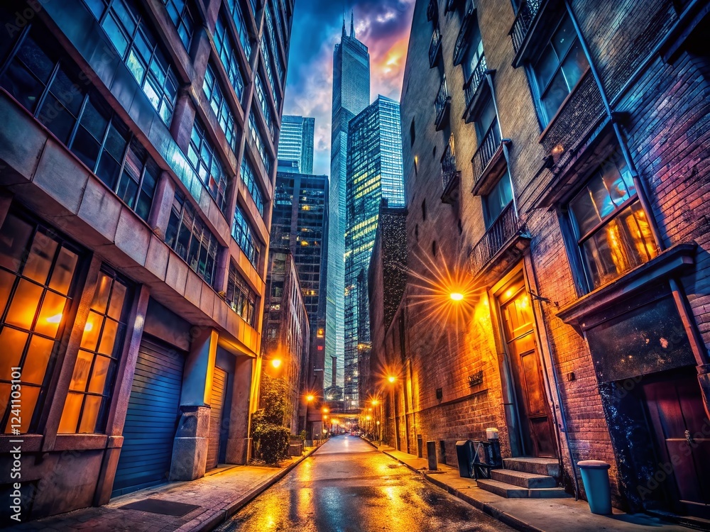 Illuminated Skyscraper Night Cityscape - Urban Exploration Photography Illuminated Skyscraper Night Cityscape - Urban Exploration Photography