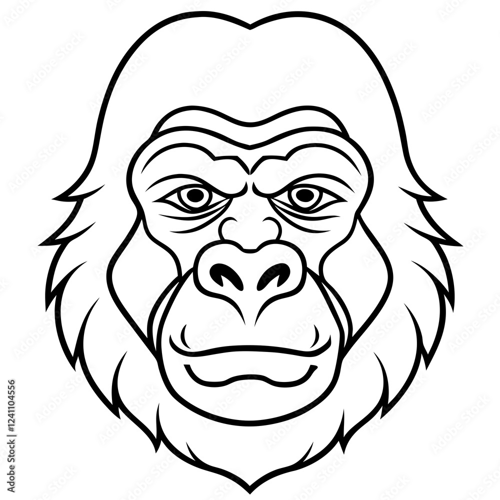 Gorilla Face in Single Stroke Vector Art