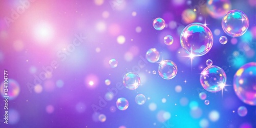 Sparkling Rainbow Bubbles Floating on a Dreamy Purple and Blue Background