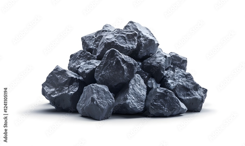 Grey rocks pile, isolated white background, industrial material, construction Grey rocks pile, isolated white background, industrial material, construction
