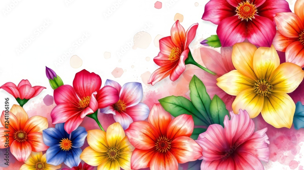 Fototapeta premium Watercolor Masterpiece: National Flag Adorned with Delicate Blooms
