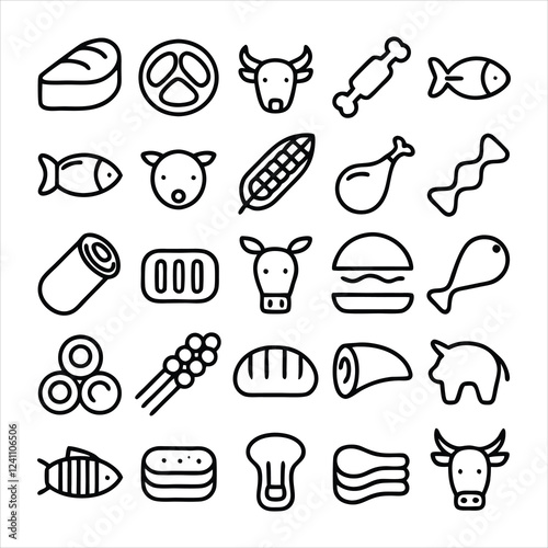 set of outline icons related to meat  linear ic