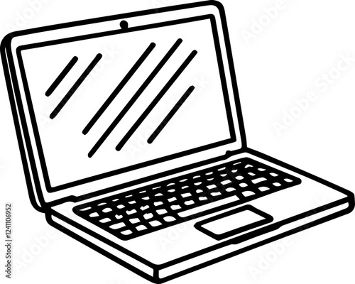 Illustrasi laptop, computer, notebook hitam putih dengan gaya gambar tangan photo