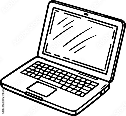 Illustrasi laptop, computer, notebook hitam putih dengan gaya gambar tangan photo